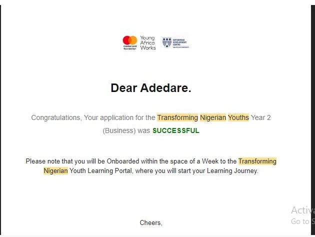 Beneficiary Transforming Nigerian Youths
